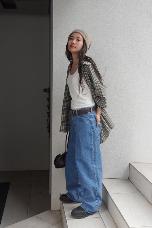 2wayチェックレイヤードデニム